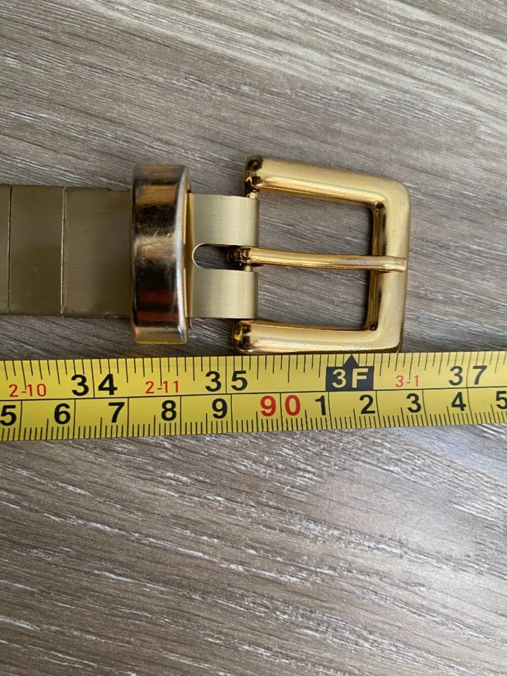 Vintage Gold Tone Metal Segmented Stretch Belt with Rectangle Buckle